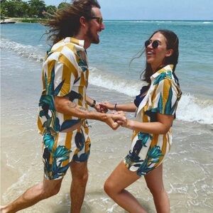 Tropical Leaf Print Matching Set